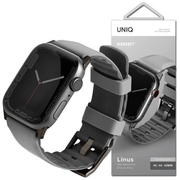 UNIQ Linus Apple Watch Series 4/5/6/7/8/SE/SE2/Ultra armbånd 42/44/45mm. Airosoft Silikongrå/krittgrå