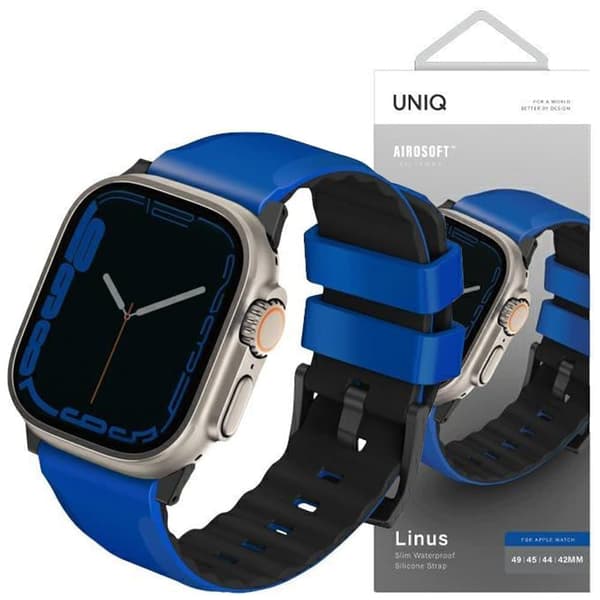 Uniq Strap Linus-deksel for Apple Watch 1/2/3/4/5/6/7/8/SE/SE2/Ultra 42/44/45/49 mm Airosoft Silicone Blue/Racing Blue