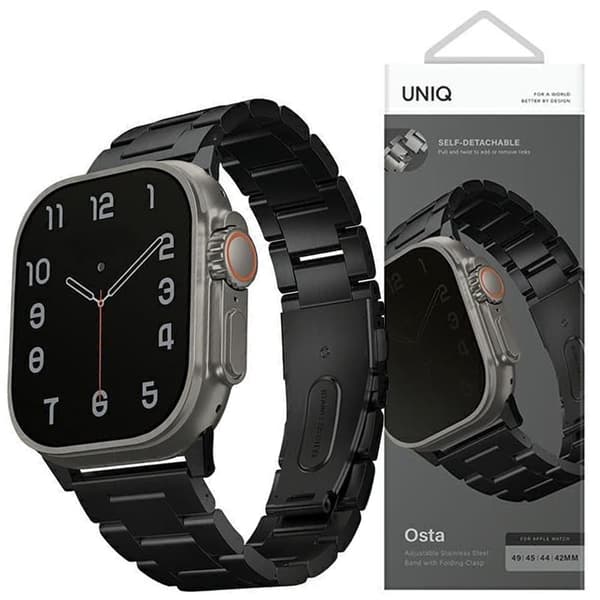 Uniq Kjøp remveske for Apple Watch 42/44/45/49 mm Series 1/2/3/4/5/6/7/8/SE/SE2/Ultra rustfritt stål - svart