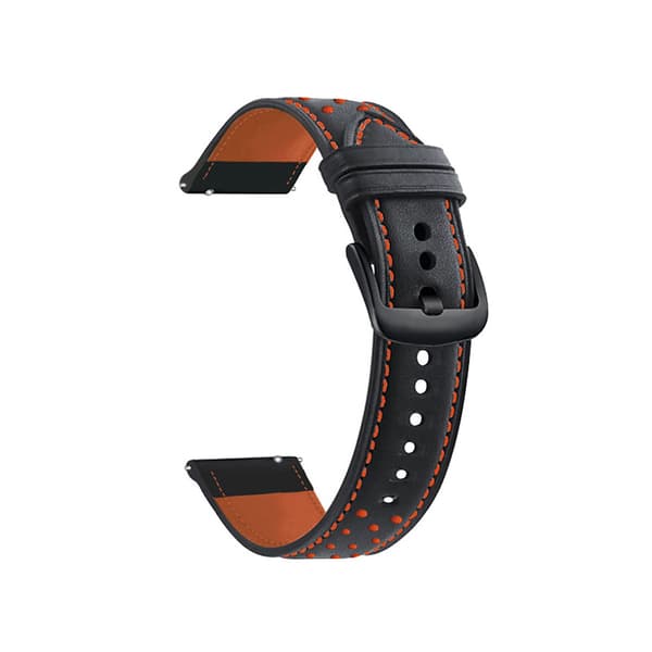 Læderrem til ur med syninger og prikker til HUAWEI GT3 Pro Sort+orange 20 mm