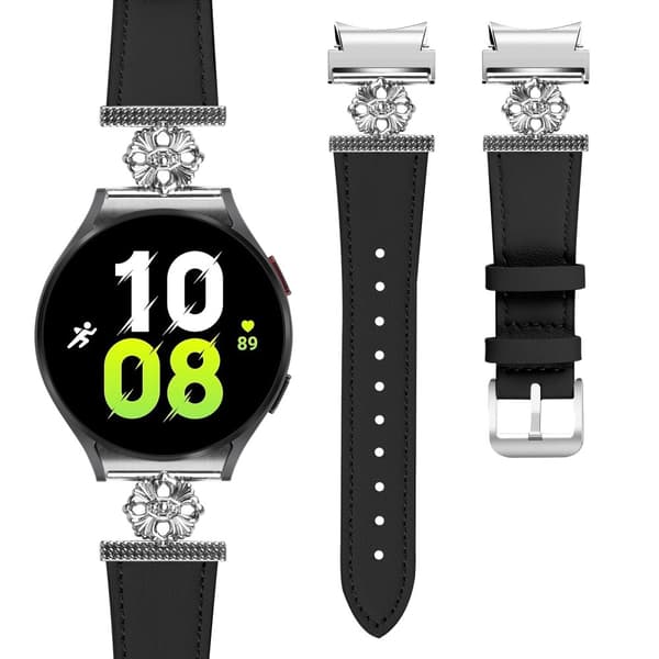 INF Klokkerem i ekte skinn for Samsung Watch 4/5/6/7 Sort