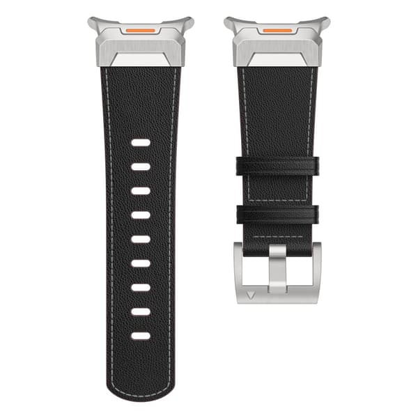 Klokkerem i ekte skinn med sølvkontakt for Samsung Watch 7 Ultra 47mm