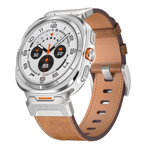 Klokkerem i ekte skinn med sølvkontakt for Samsung Watch 7 Ultra 47mm