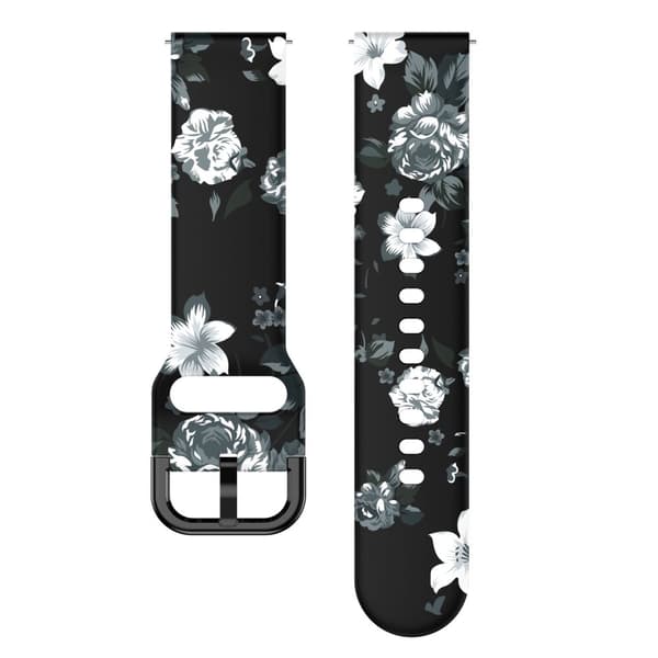 INF Silikoninen kellohihna Samsung Galaxy Watchille Harmaa kukkia mustalla pohjalla 22 mm