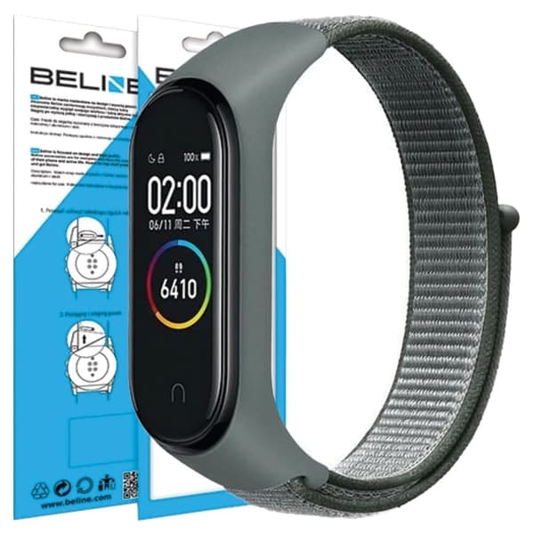 Beline Mi Band 7/6/5/4/3 NylonLoop hihna harmaa/harmaa