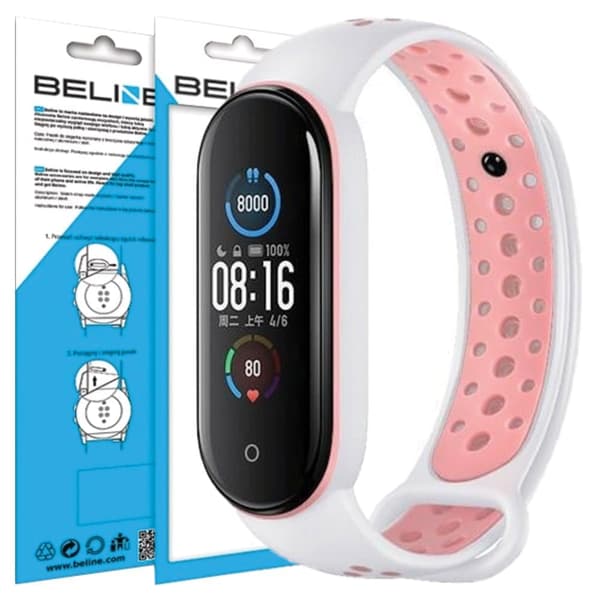 Beline Design Mi Band 7/6/5 hihna valkoinen-vaaleanpunainen
