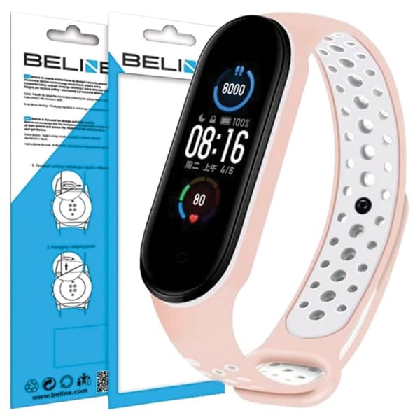 Beline Design Mi Band 7/6/5 ranneke pinkki-valkoinen/pinkki-valkoinen