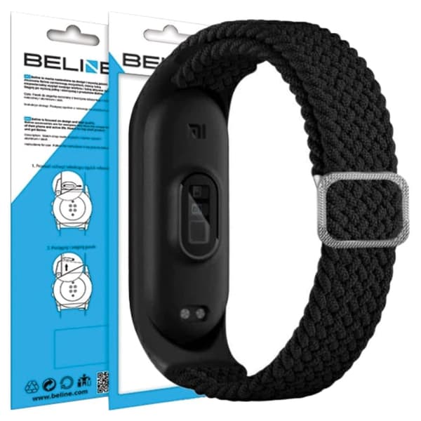 Beline Mi Band 7/6/5 Tekstiilihihna musta/musta