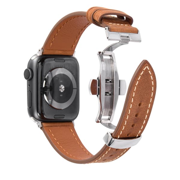 INF Lærreim for Apple Watch med sølv sommerfuglspenne