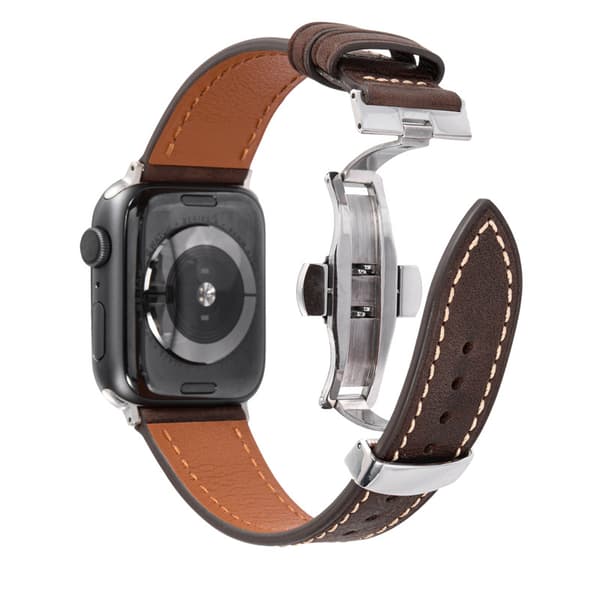 INF Lærreim for Apple Watch med sølv sommerfuglspenne