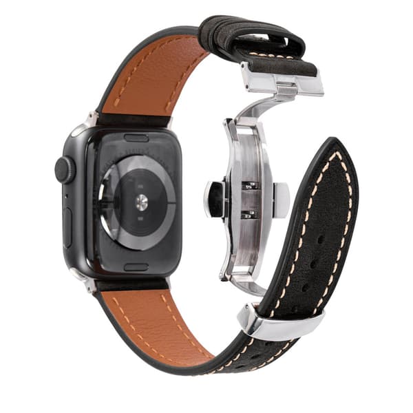 INF Lærreim for Apple Watch med sølv sommerfuglspenne