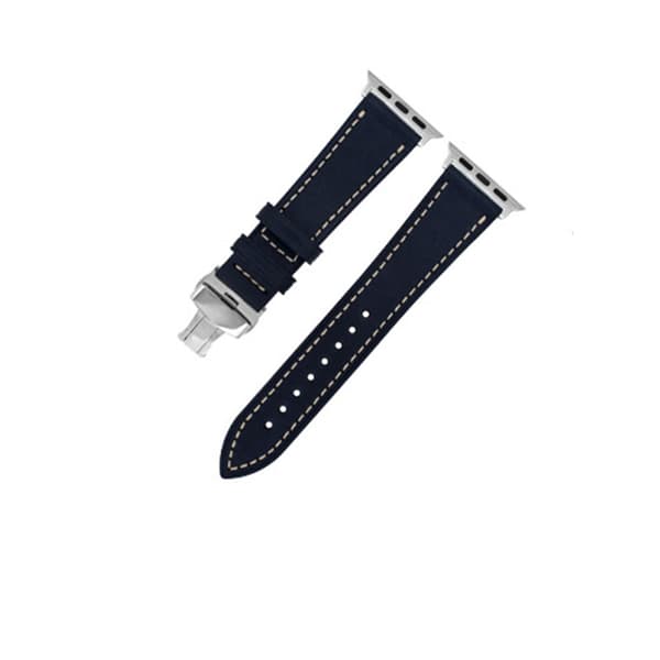 INF Ægte læderrem til Apple Watch med sølv sommerfuglespænde - (42/44/45/49 mm)