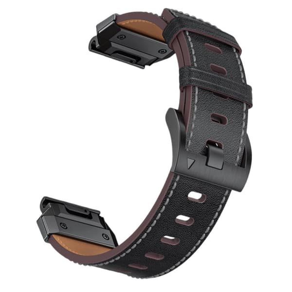 INF Klockarmband i Äkta Läder för Garmin Fenix 8/7X/7/6/5/965 Svart 22 mm