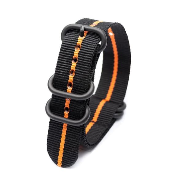 INF Nylonarmband med ovalt guldspänne Svart+orange 20 mm