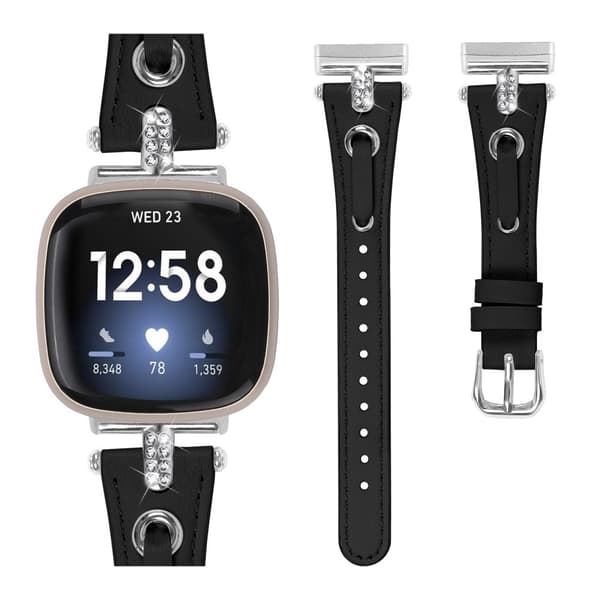 INF Fitbit Versa 3/4 läder klockarmband med T-formad Rhinestone Design