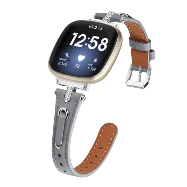 INF Fitbit Versa 3/4 läder klockarmband med T-formad Rhinestone Design