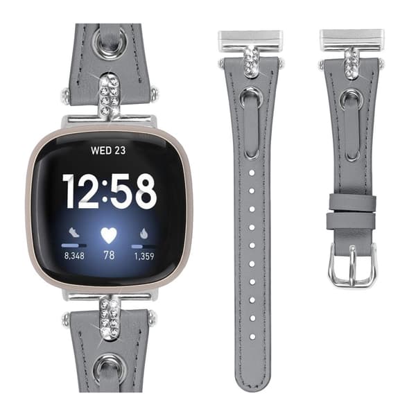 INF Fitbit Versa 3/4 läder klockarmband med T-formad Rhinestone Design Grå