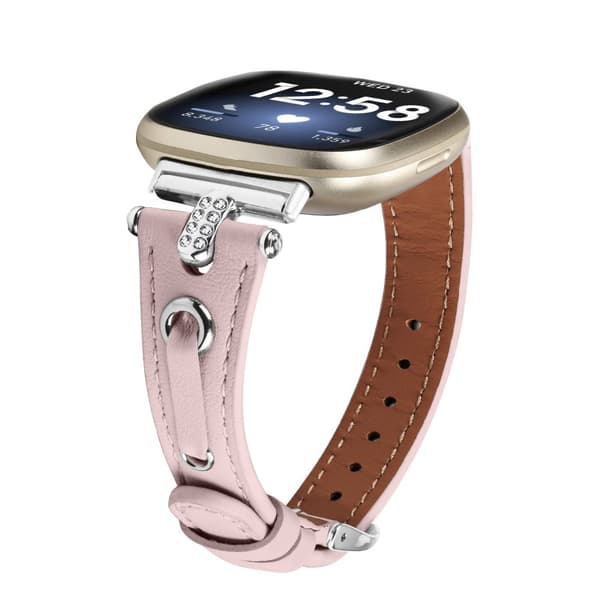 INF Fitbit Versa 3/4 läder klockarmband med T-formad Rhinestone Design