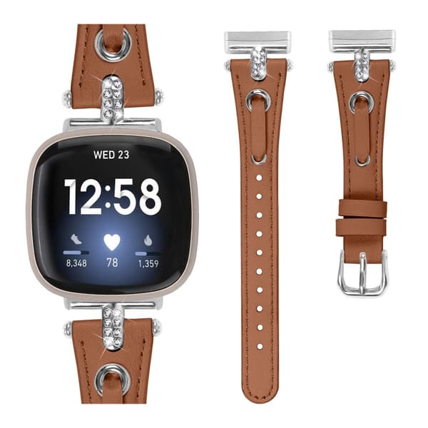 INF Fitbit Versa 3/4 läder klockarmband med T-formad Rhinestone Design