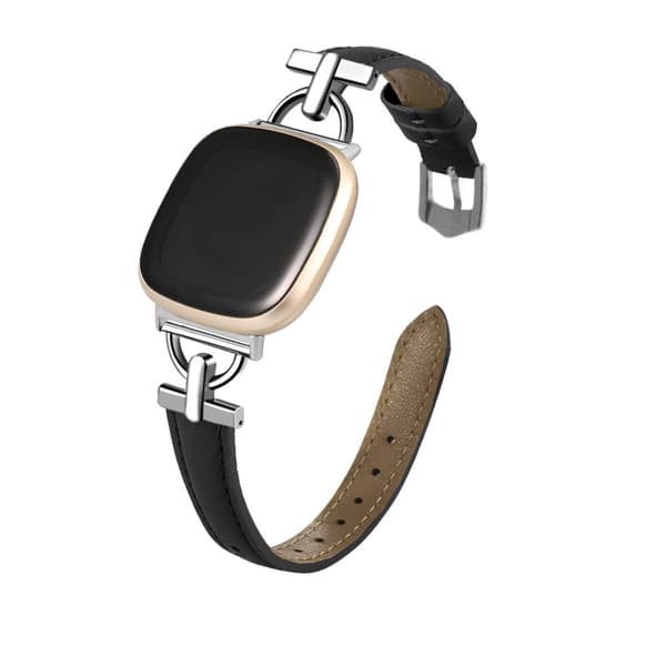 INF Armband i äkta läder för Fitbit Versa 4/3/Sense - Svart