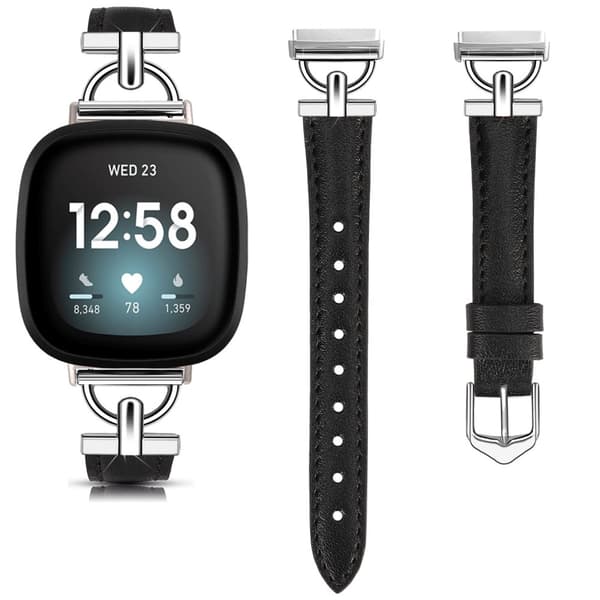 INF Armband i äkta läder för Fitbit Versa 4/3/Sense - Svart