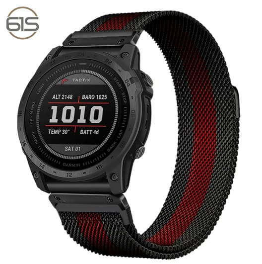 INF Garmin Fenix 7X Pro/Fenix 58 Metall Klokke Reim Hurtigutløser Milanese Rustfritt Stål Svart, rød 26 mm