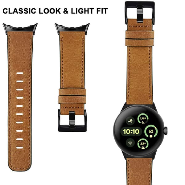INF Rem i ægte læder til Google Pixel Watch 3 (45 mm) - Brun