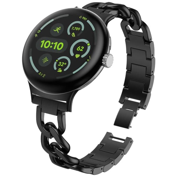 INF Musta ruostumattomasta teräksestä valmistettu ranneke Google Pixel Watch 1/2/3 -kellolle