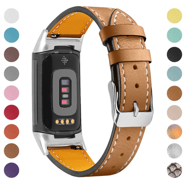 Rem i ekte skinn til Fitbit Charge 5/6 kaffe