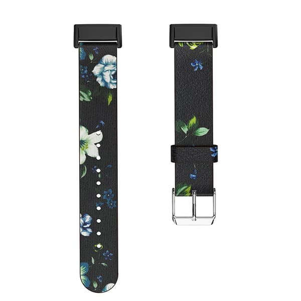 INF Musta ja sininen pionikuvioinen nahkaranneke Fitbit Charge 4/3:lle