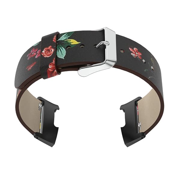 INF Musta nahkainen ranneke punaisella pionikuvalla Fitbit Charge 4/3:lle