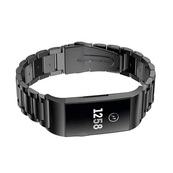 INF Sort urrem i rustfrit stål til Fitbit Charge 3