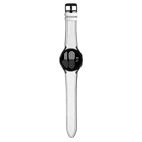 INF Herreklokkereim i tolags lær til Samsung Watch 4/5 - Hvit med svart spenne - 20 mm
