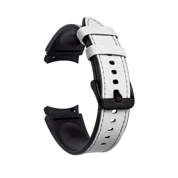 INF Herreklokkereim i tolags lær til Samsung Watch 4/5 - Hvit med svart spenne - 20 mm