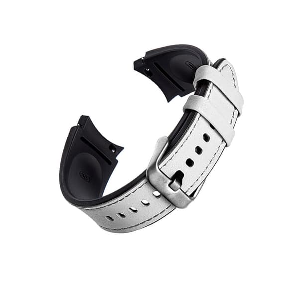 INF Samsung Galaxy Watch 4/5 -kelloon kaksikerroksinen nahkaranneke, 20 mm, valkoinen hopeasoljella