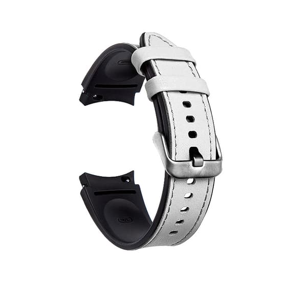 INF Samsung Galaxy Watch 4/5 -kelloon kaksikerroksinen nahkaranneke, 20 mm, valkoinen hopeasoljella