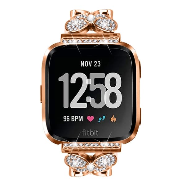INF Roséguld Dubbel Fjärilsspänne Diamant Inlagt Klockarmband för Fitbit Versa