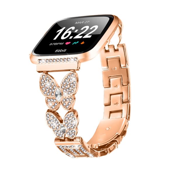 INF Roséguld Dubbel Fjärilsspänne Diamant Inlagt Klockarmband för Fitbit Versa