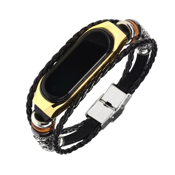 INF Läderklockarmband för Xiaomi Mi Band 3/4, svart och guld
