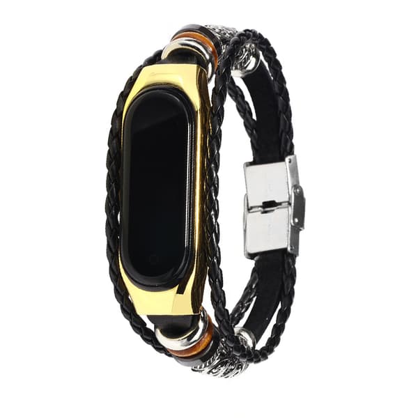 INF Läderklockarmband för Xiaomi Mi Band 3/4, svart och guld