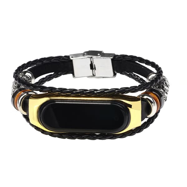 INF Läderklockarmband för Xiaomi Mi Band 3/4, svart och guld