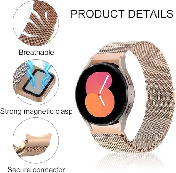 Klockarmband för Samsung Galaxy Watch 4 20mm/Rostfritt stål Justerbar ersättningsrem, Mesh metallrem med magneter - Rose Gold