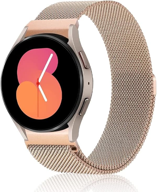 Klockarmband för Samsung Galaxy Watch 4 20mm/Rostfritt stål Justerbar ersättningsrem, Mesh metallrem med magneter - Rose Gold