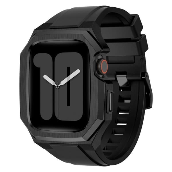 Apple Watch Series 7 / 8 / 9 45mm Klockarmband med Skal - Svart