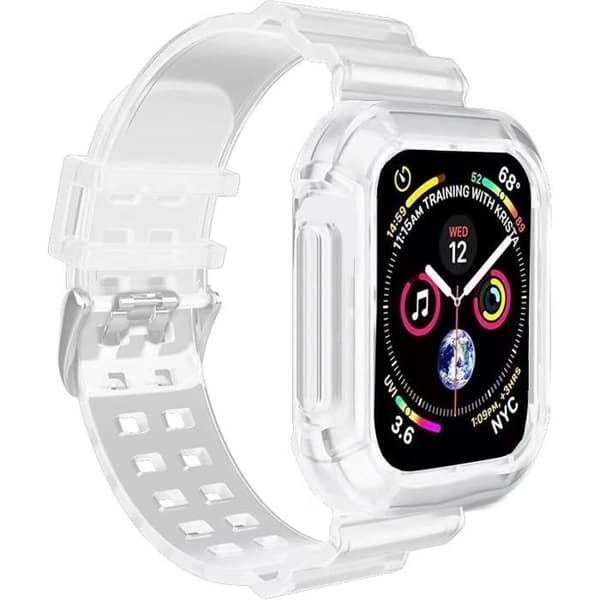 Sportarmband i vitt kristall för Apple Watch Series SE 7 6 5 4 3 2 1 med skyddsfodral - Märke AKABEILA