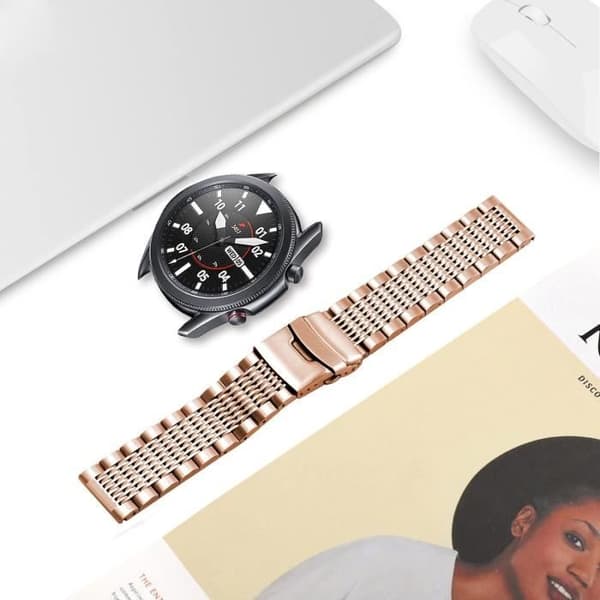 Reservrem i rostfritt stål kompatibel med Samsung Gear S3/Galaxy Watch 46 mm/Galaxy 3 45 mm, 22 mm, 15 rader, för