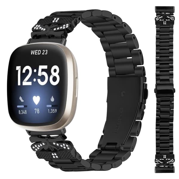 INF Funklende sommerfugl Fitbit Versa 3/4 rem med tre rhinsten
