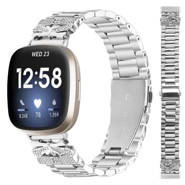INF Glitrende sommerfugl Fitbit Versa 3/4-reim med tre rhinestones