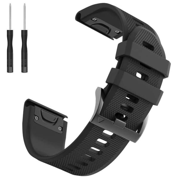 Armband för Garmin Fenix 5 / Fenix 5 Plus / Descent G1 / Descent G1 Solar - Svart silikon 22mm QuickFit Phonillico®