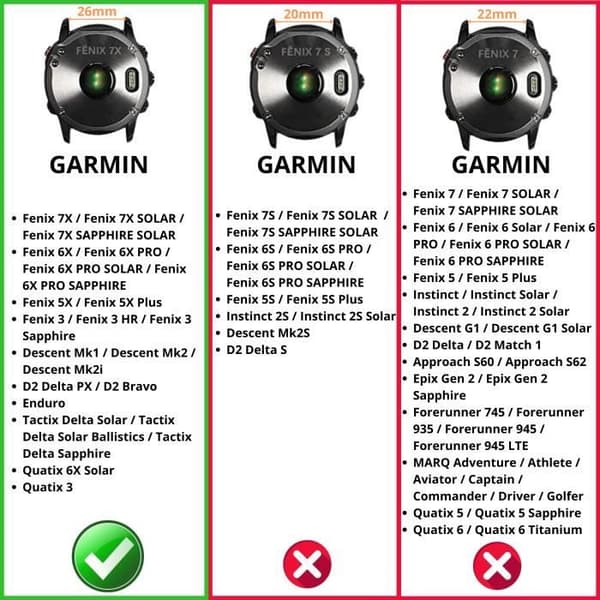 Armband för Garmin Fenix 7X - Garmin Fenix 7X Solar - Garmin Fenix 7X Sapphire Solar - Svart Silikon 26mm QuickFit Phonillico®